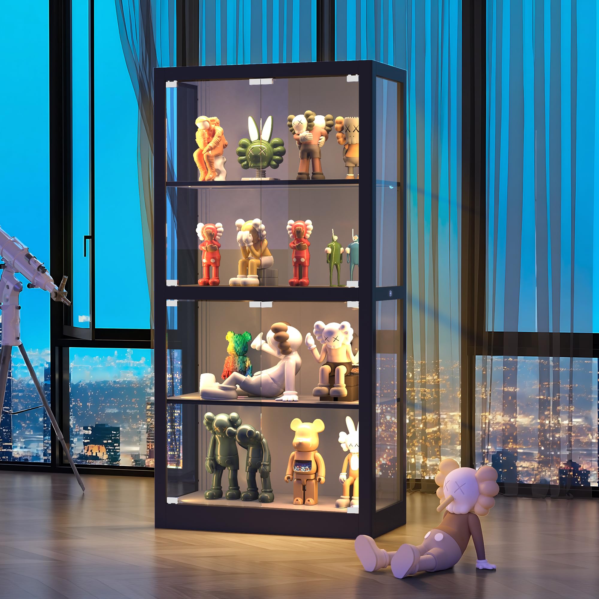 4-Tier Glass Display Cabinet with LED Lights