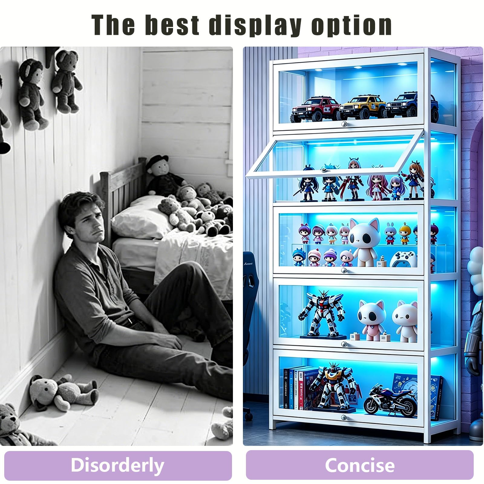 5-Tier Display Cabinet with Acrylic Door & Bamboo Frame