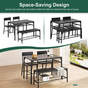 Shintenchi Kitchen Table Chairs Set of 4, Dining Table Set for 4 with Bench and Chairs, 4 Pieces Kitchen Table Set with Storage Rack & Metal Frame for Small Space, Solid Black