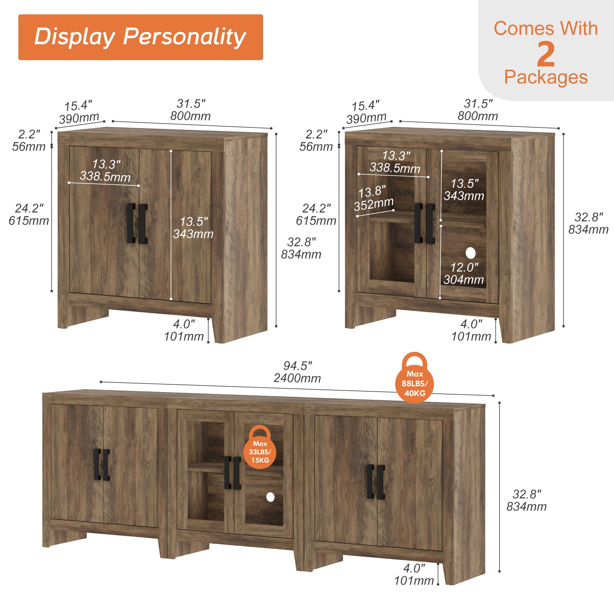 3-Piece Modular Farmhouse TV Stand