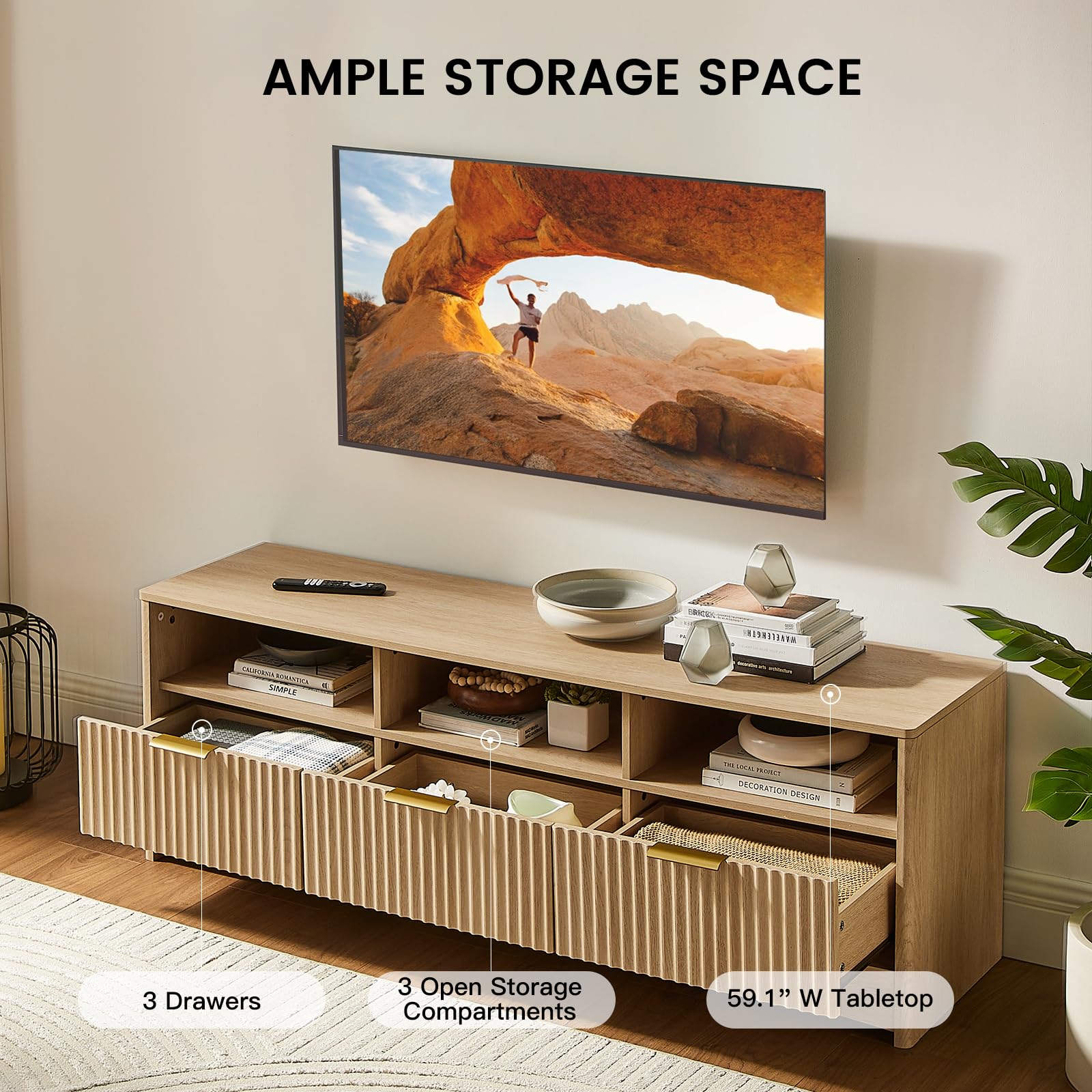 Fluted TV Stand for TVs Up to 65"