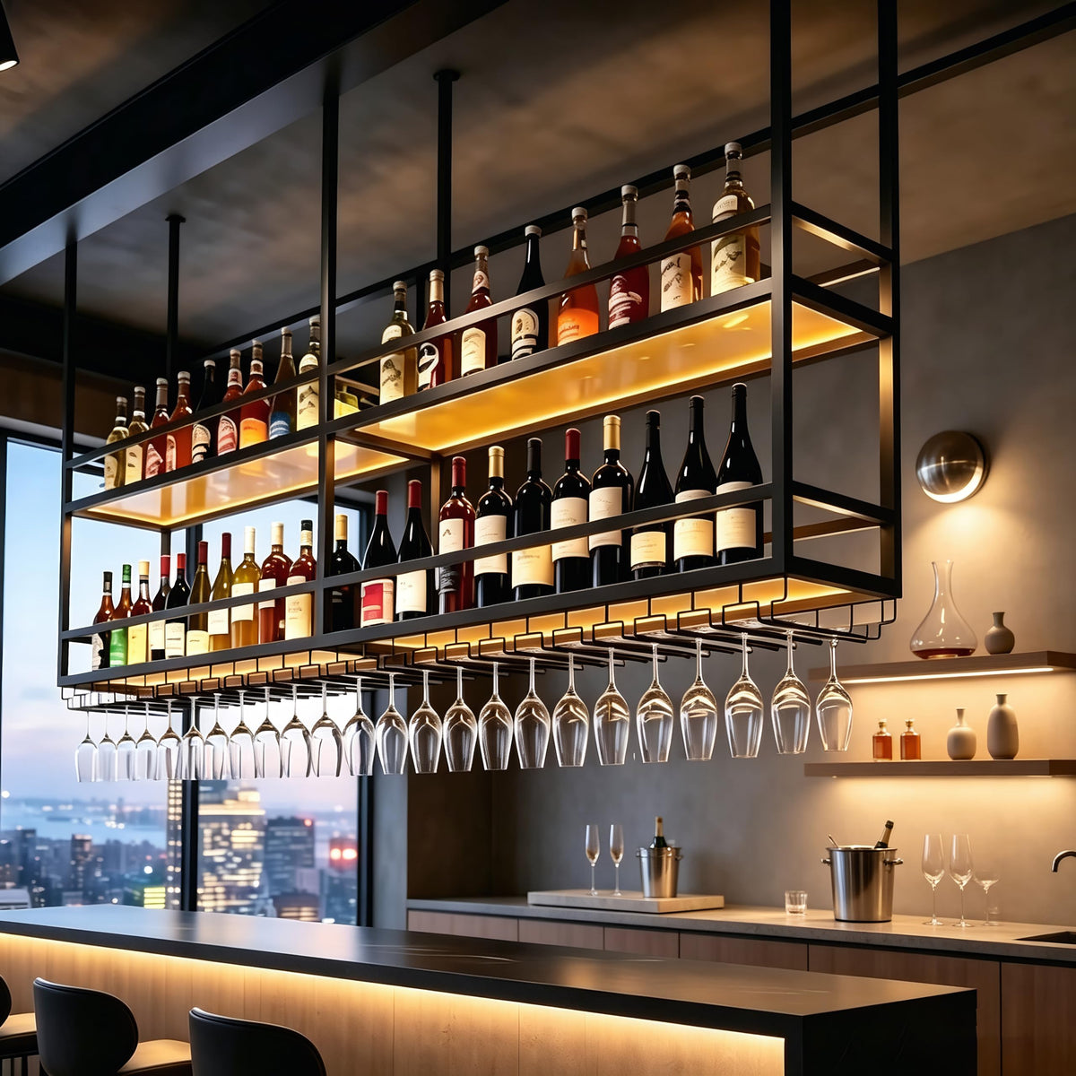 Acrylic Ceiling Wine Rack with LED