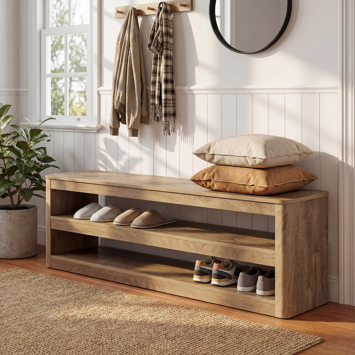 Farmhouse Shoe Storage Bench