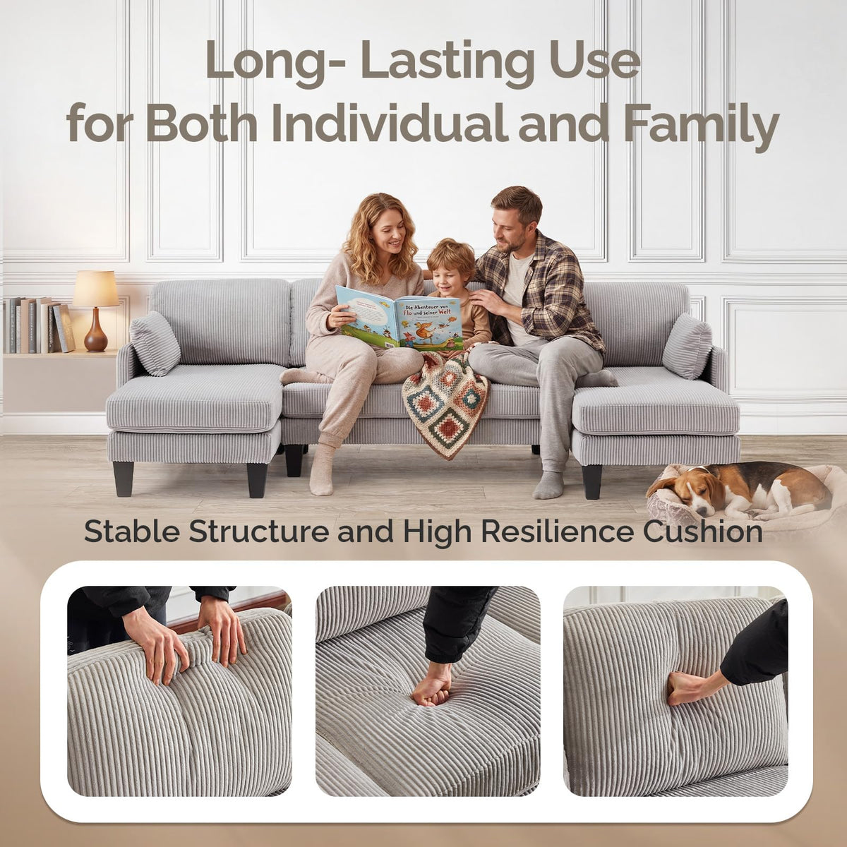 U-Shaped Corduroy Sectional Sofa