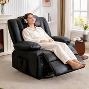 MAHOMICO Swivel Rocker Recliner Chair with Vibration Massage and Heat for Living Room,with Rocking Function and Side Pocket, PU Leather USB Charge Port,2 Cup Holders
