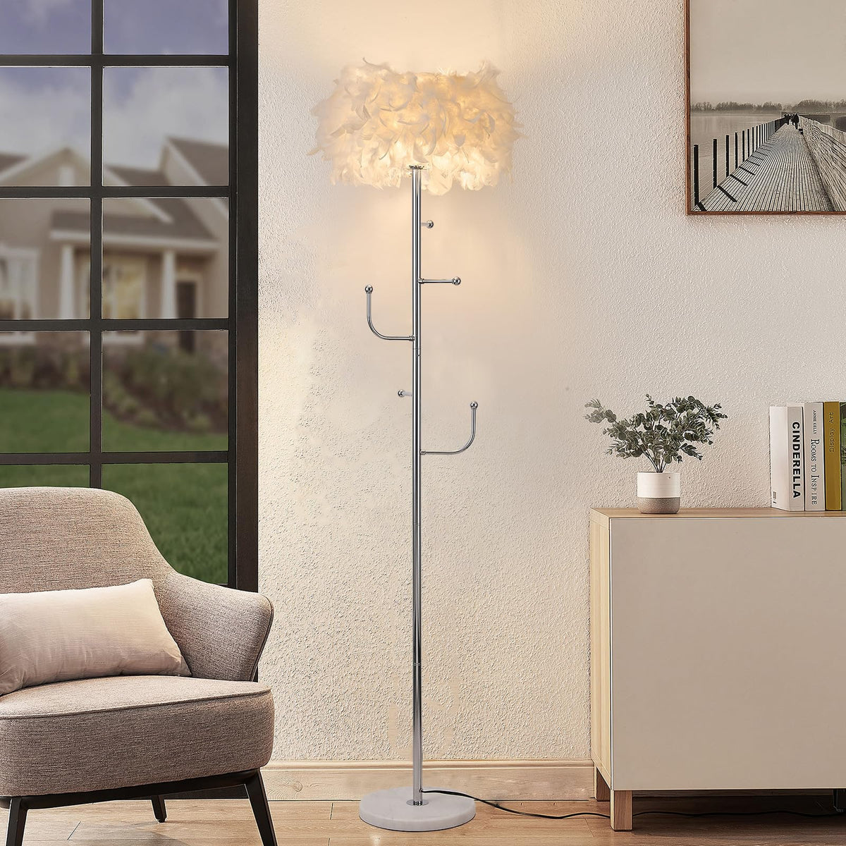 Feather Floor Lamp with Coat Rack