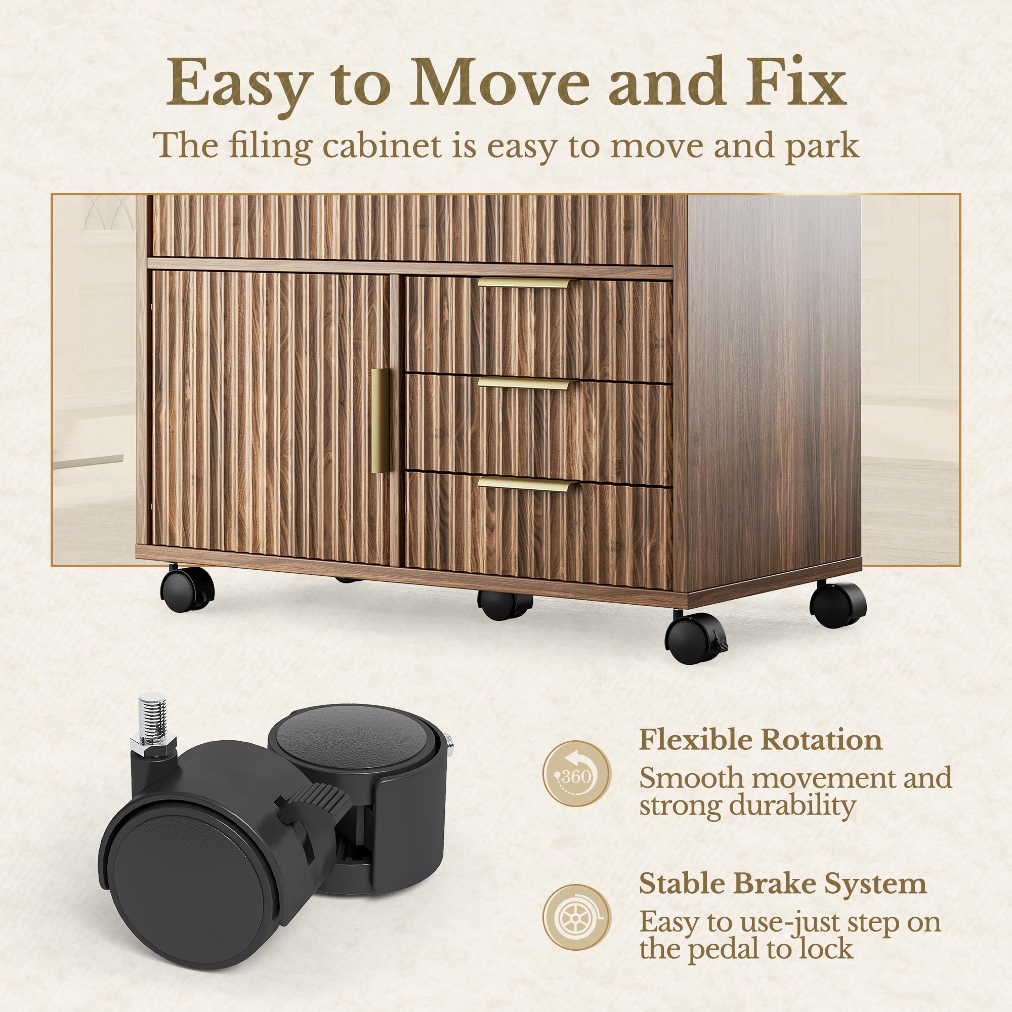 Fluted Mobile File Cabinet with 5 Drawers