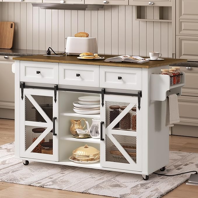 Kitchen Island with Storage & Drop-Leaf