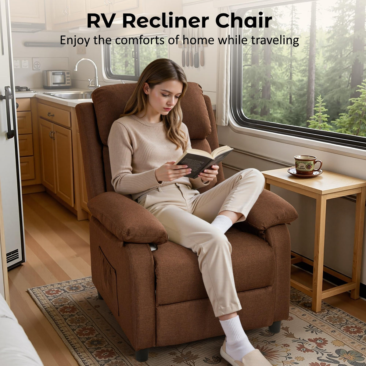 Korser Recliner Chair, Reading Chair for Adults with Side Pockets, Recliners with Padded Deep Seat, Small Recliners for Small Spaces, Linen Fabric Comfy Chair for Bedroom, Living Room, and RV