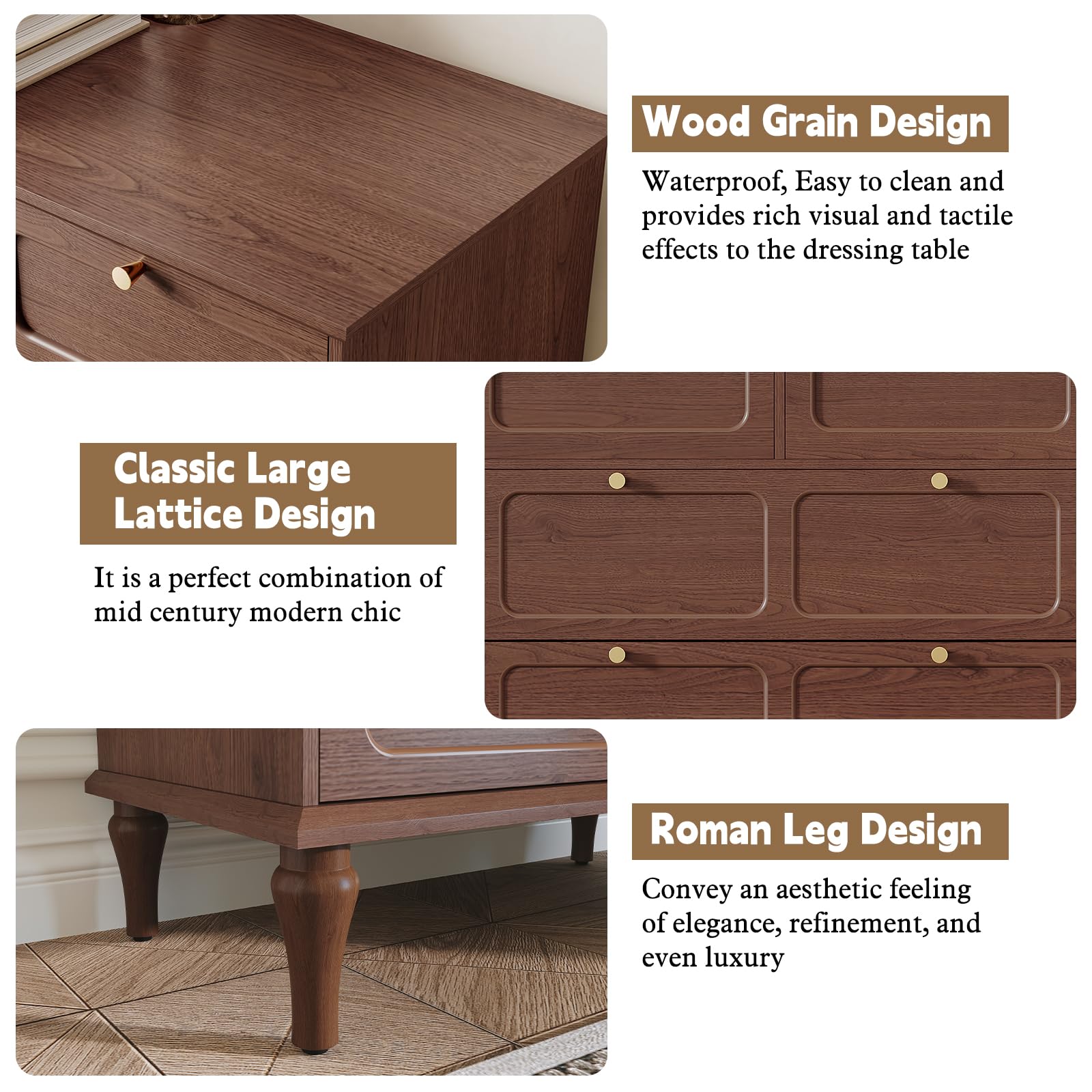 ARTPOWER 5 Drawer Dresser for Bedroom, Tall Dressers & Chests of Drawers with Solid Wood Legs and Brass Handles, Vertical Storage Organizer for Living Rooms, Hallway, Entryways, Offices, Brown