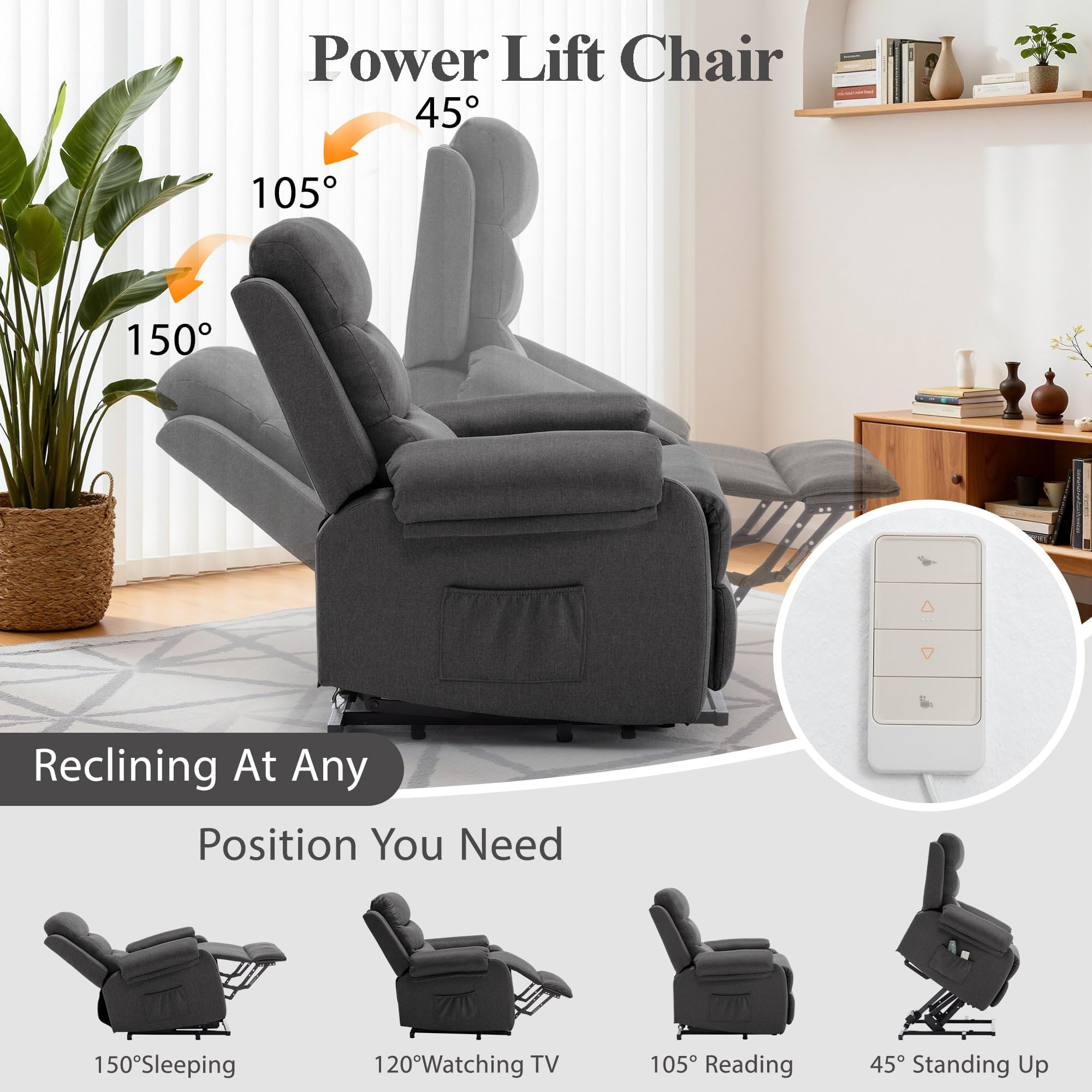 Power Lift Recliner Chair with Side Pockets