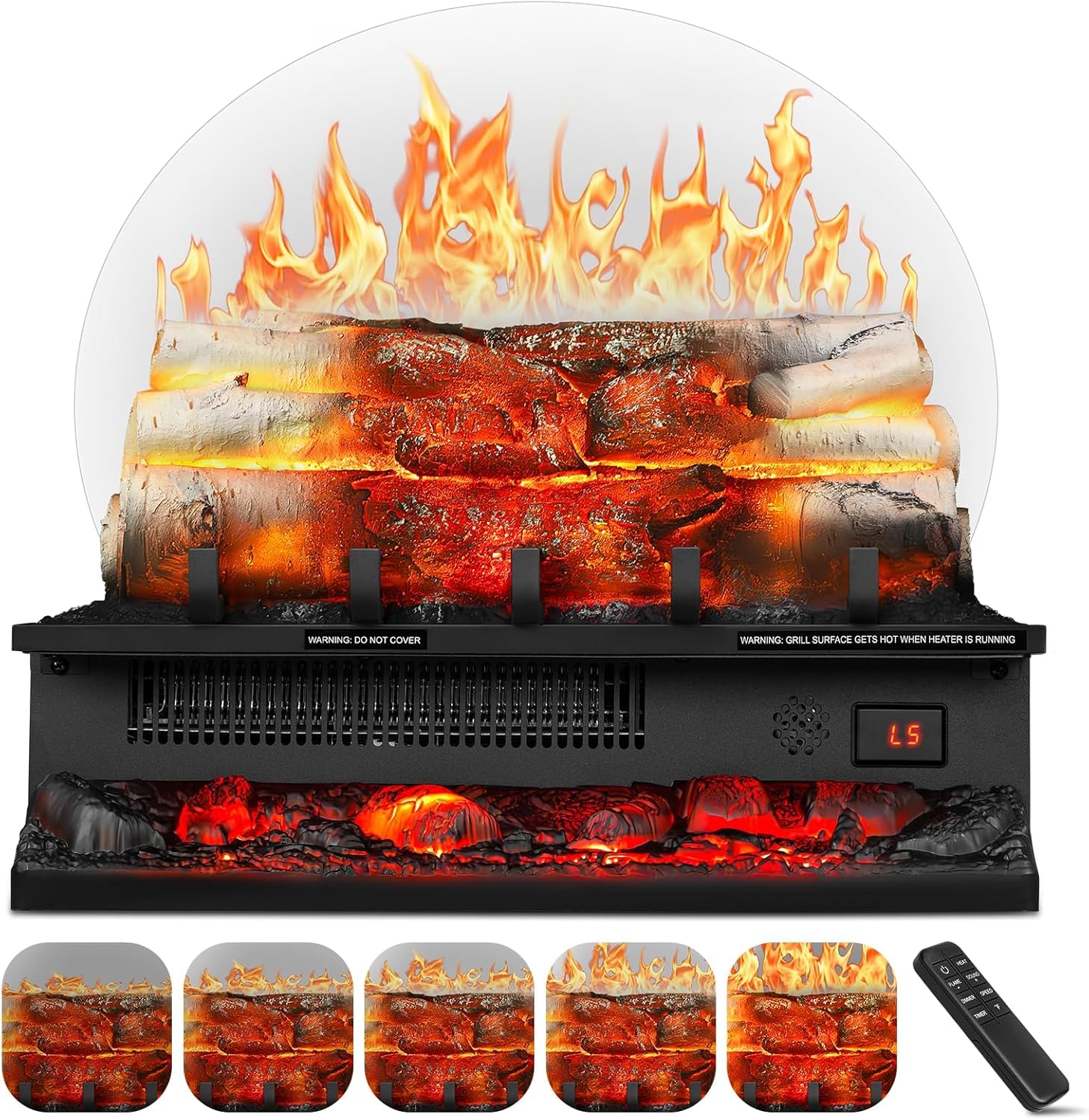 ZAFRO 20" Freestanding Electric Fireplace Insert with Log Set, Featuring 5 Flame speeds & Brightness Levels, 3 Sound Effects, Overheat Protection, 750W/1500W Heating Modes & Remote Control