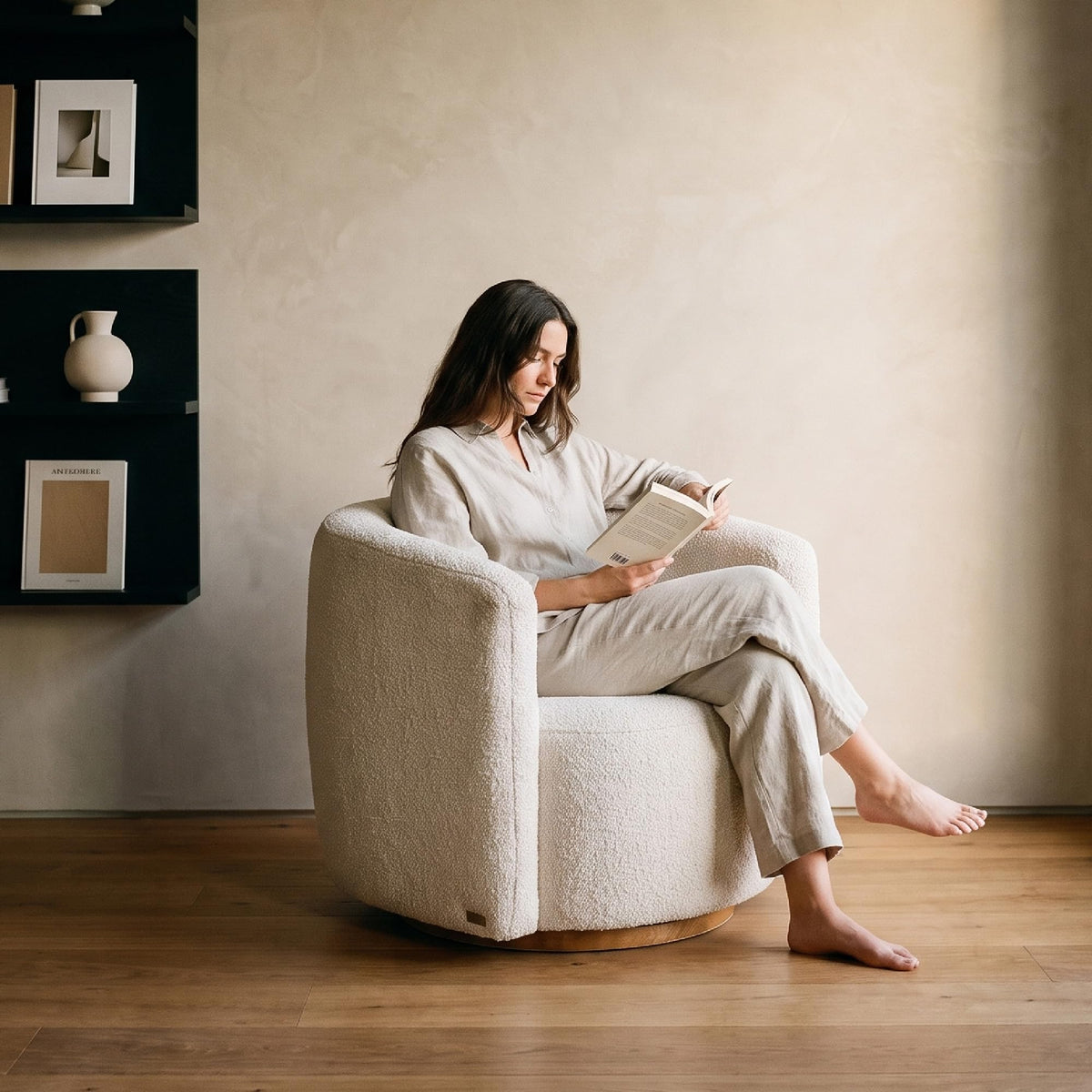 Oversized Cream Swivel Barrel Chair