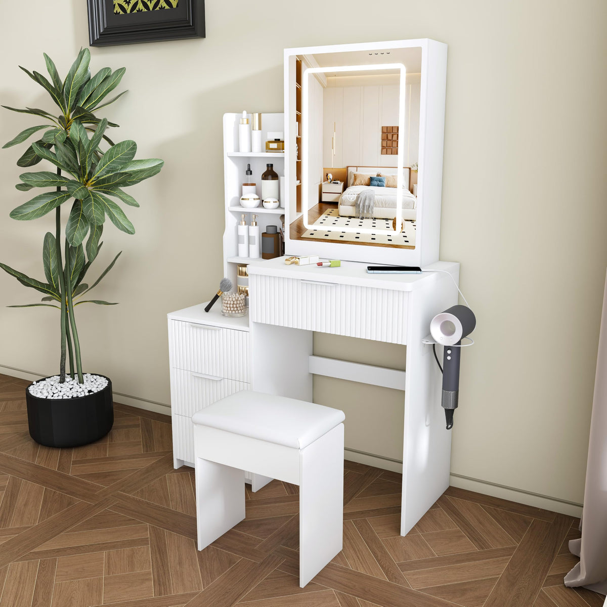 Fluted LED Makeup Vanity