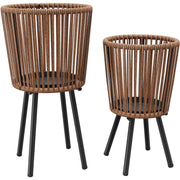 Mugovelo Set of 2 PE Rattan Plant Stand, Flower Pot Holder Indoor & Outdoor