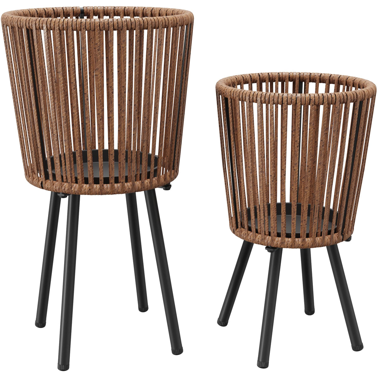 Mugovelo Set of 2 PE Rattan Plant Stand, Flower Pot Holder Indoor & Outdoor