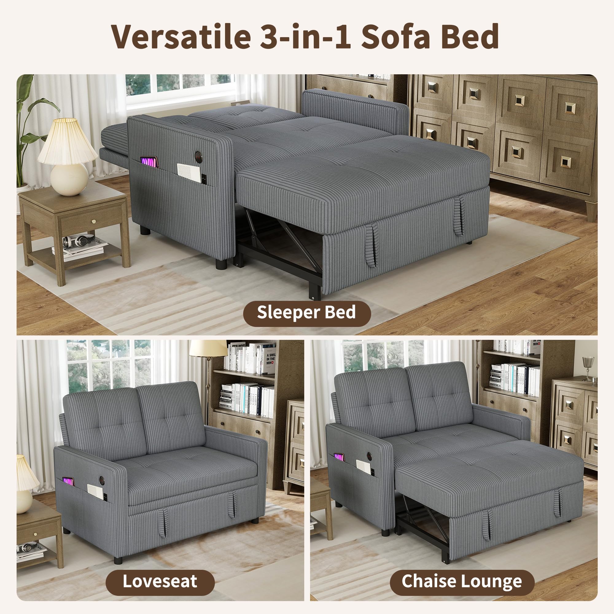 Convertible Sleeper Loveseat Sofa with Adjustable Backrest