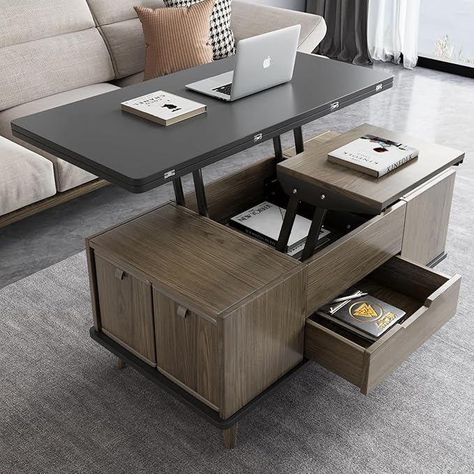 3-in-1 Lift-Top Coffee Table with Storage Stools & Wheels
