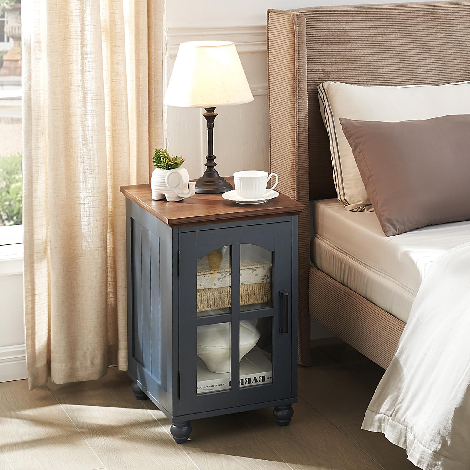 RWYHG Farmhouse Dressers and Nightstand Set of 3, Wood 54" Wide 7 Drawer Dresser 14'' Narrow Side Table with Charging Station, Roman Column Bedroom Furniture Dressers Sets for Home Living Room Hallway
