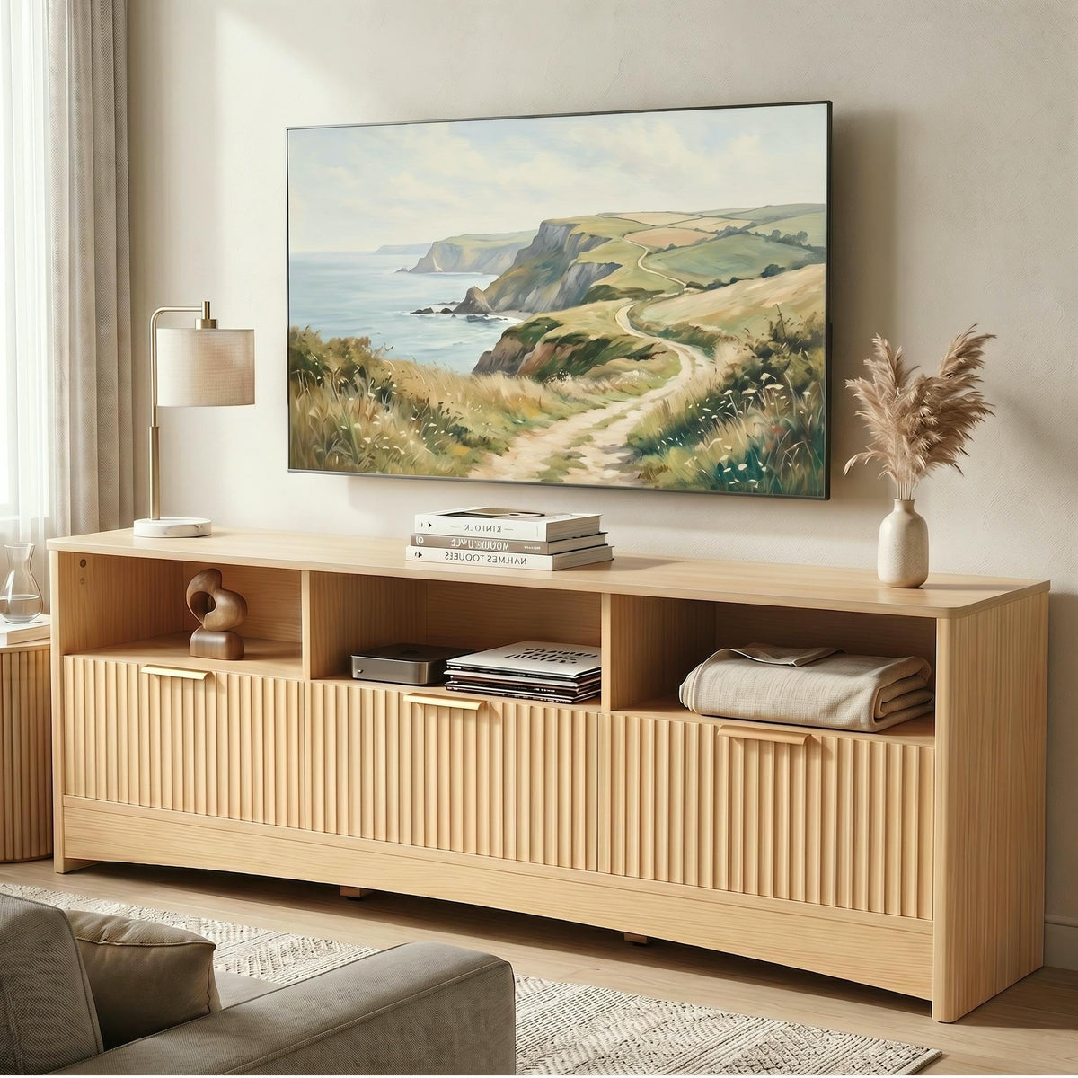 Oak Fluted TV Stand with Drawers