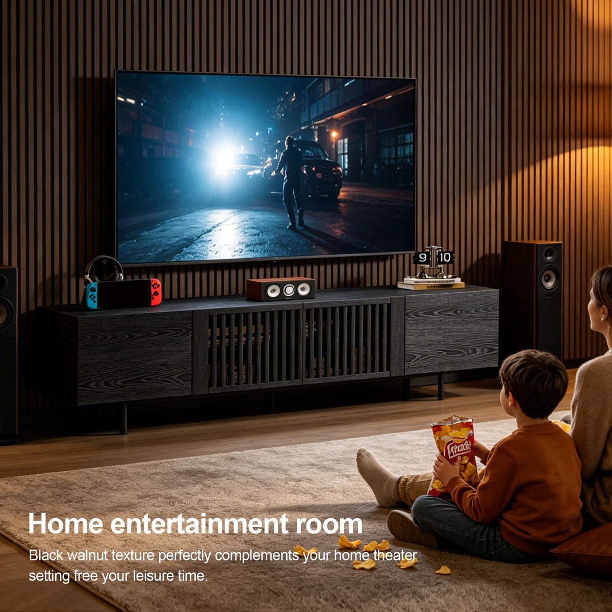 Black Slatted TV Stand