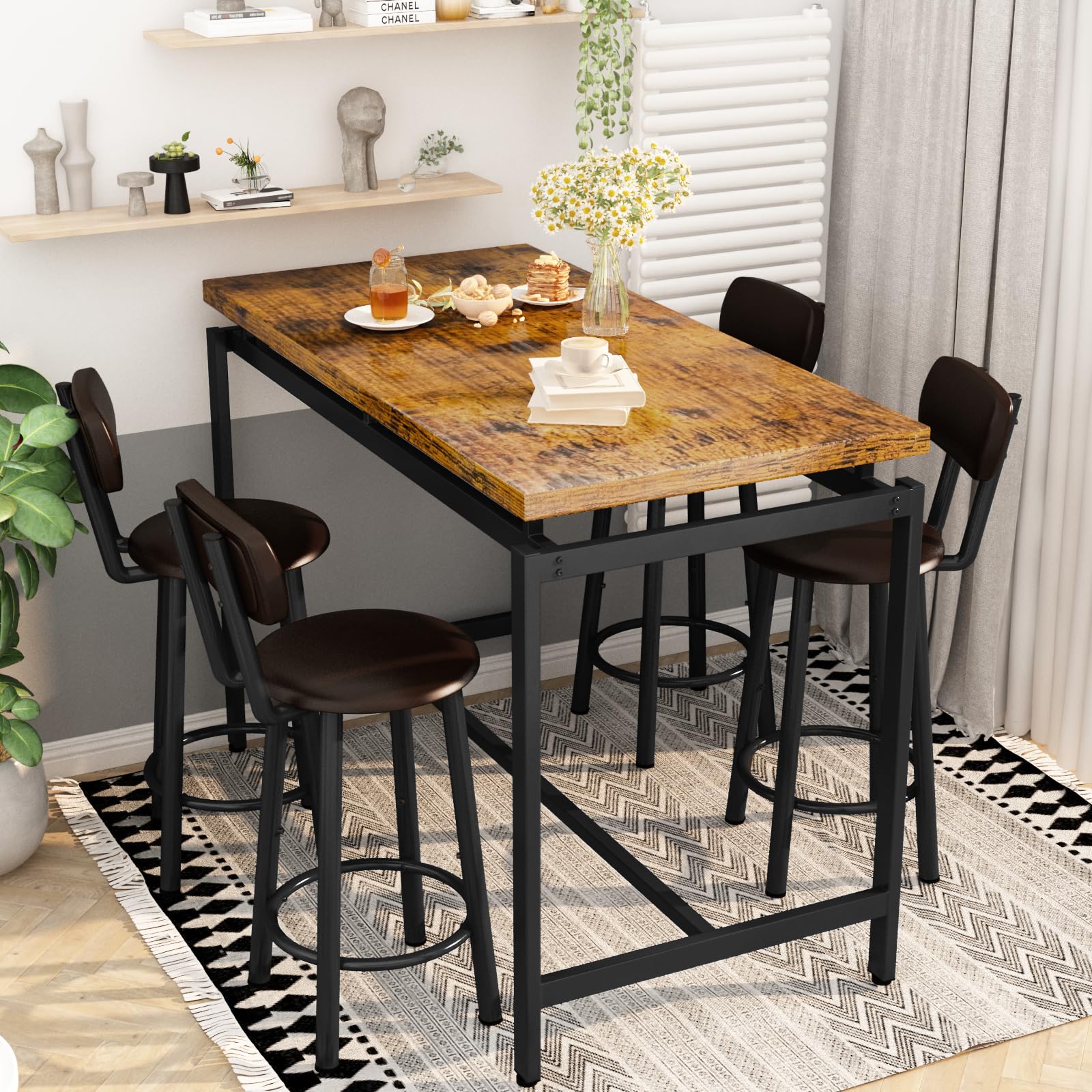 Industrial Bar Table & Chair Set for 4