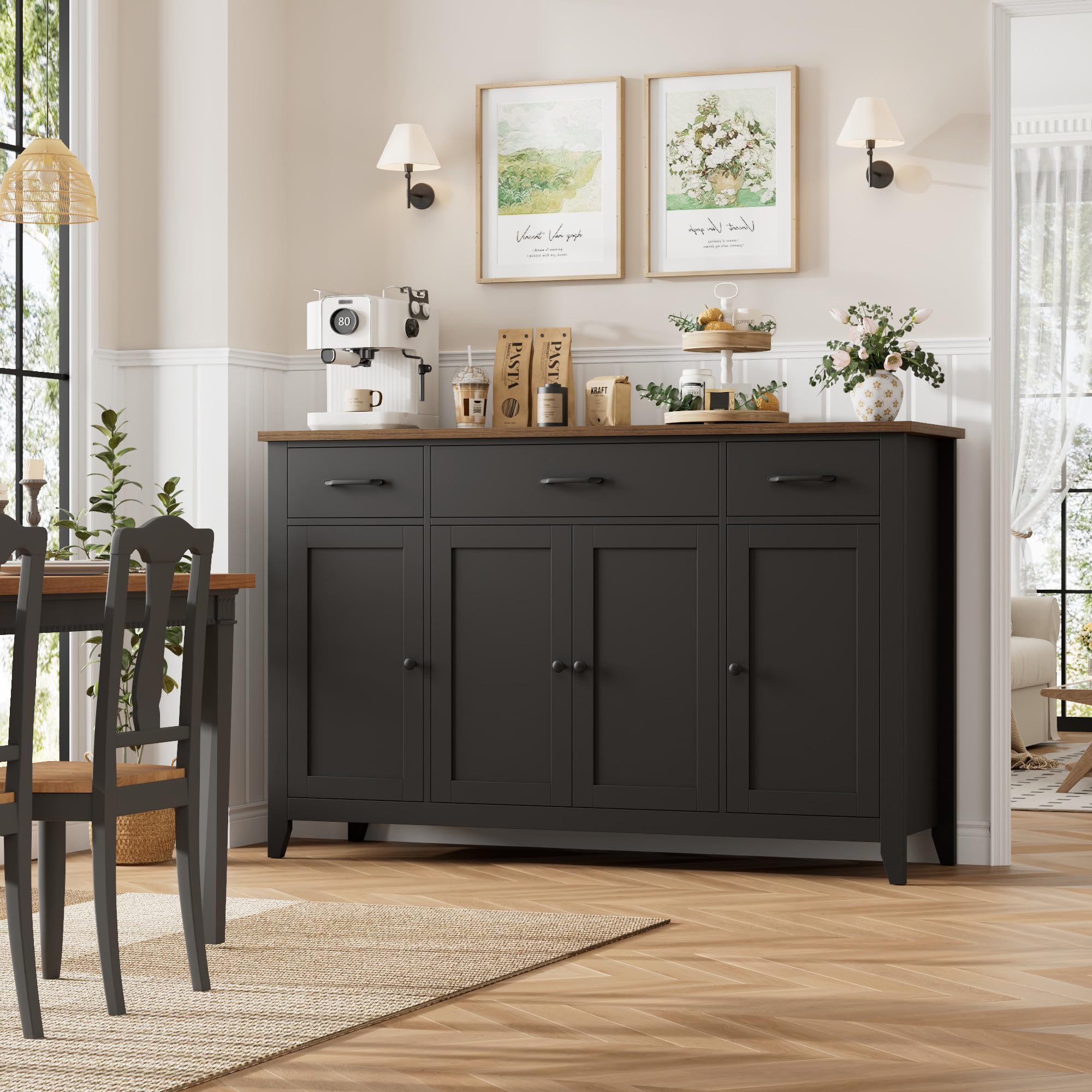 55" Buffet Cabinet with Drawers & Adjustable Shelves