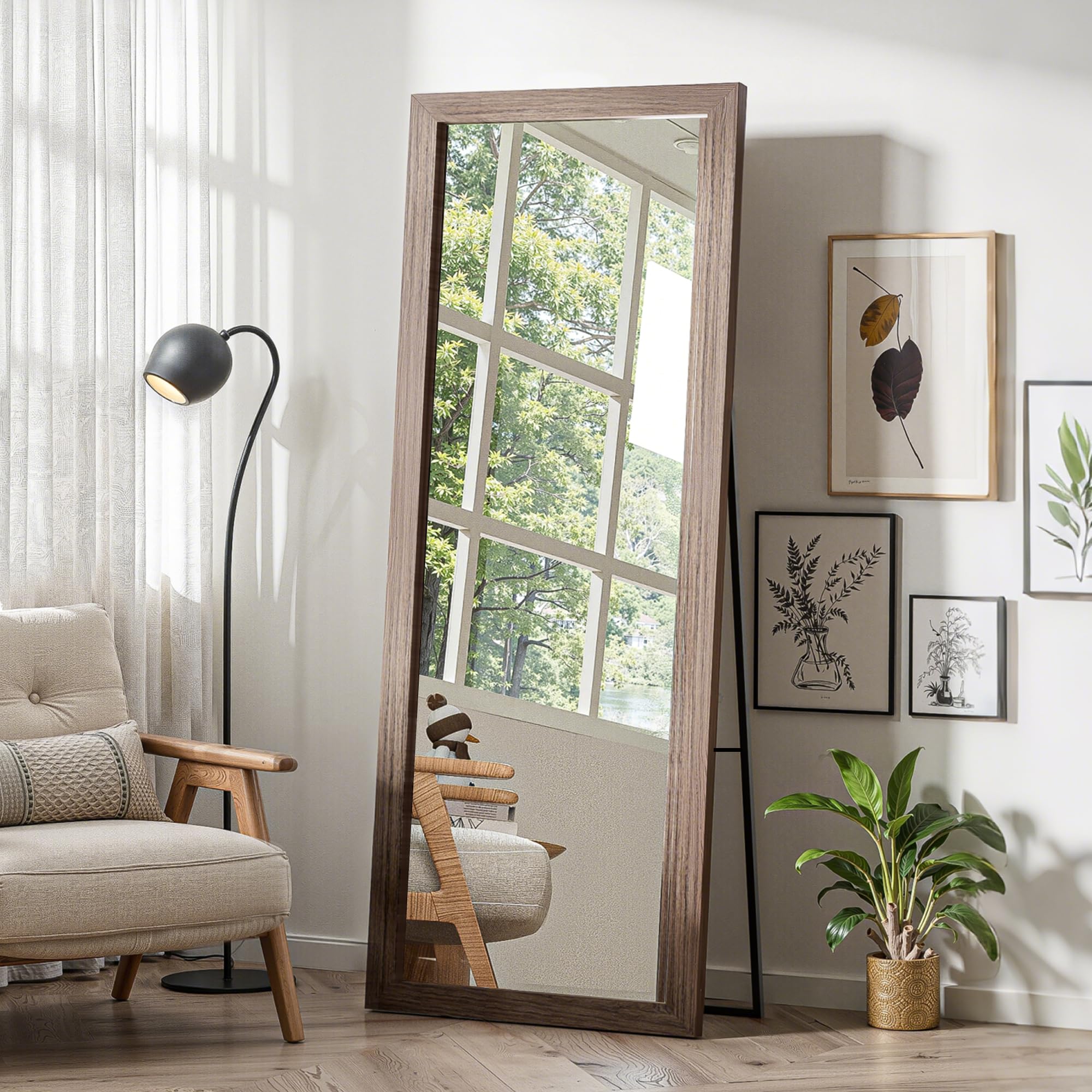 Full Length Floor Mirror with Wood Frame