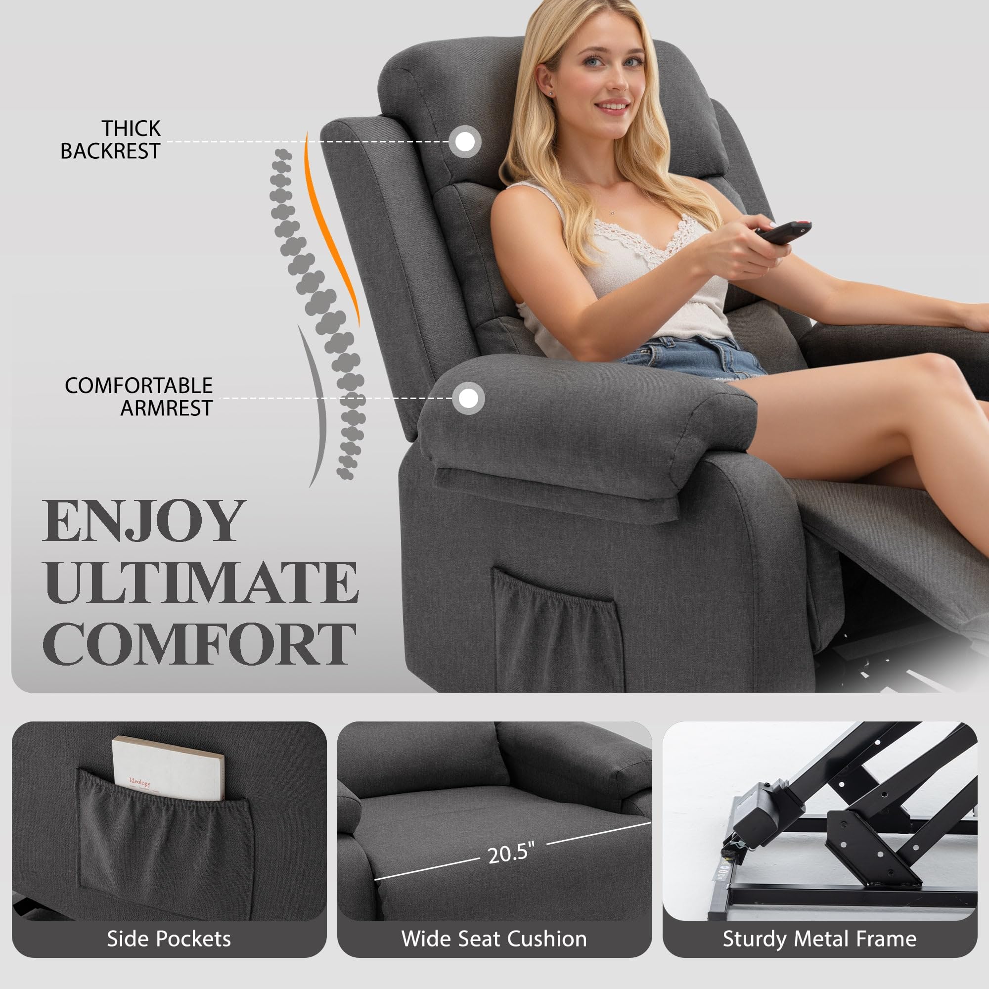Power Lift Recliner Chair with Side Pockets