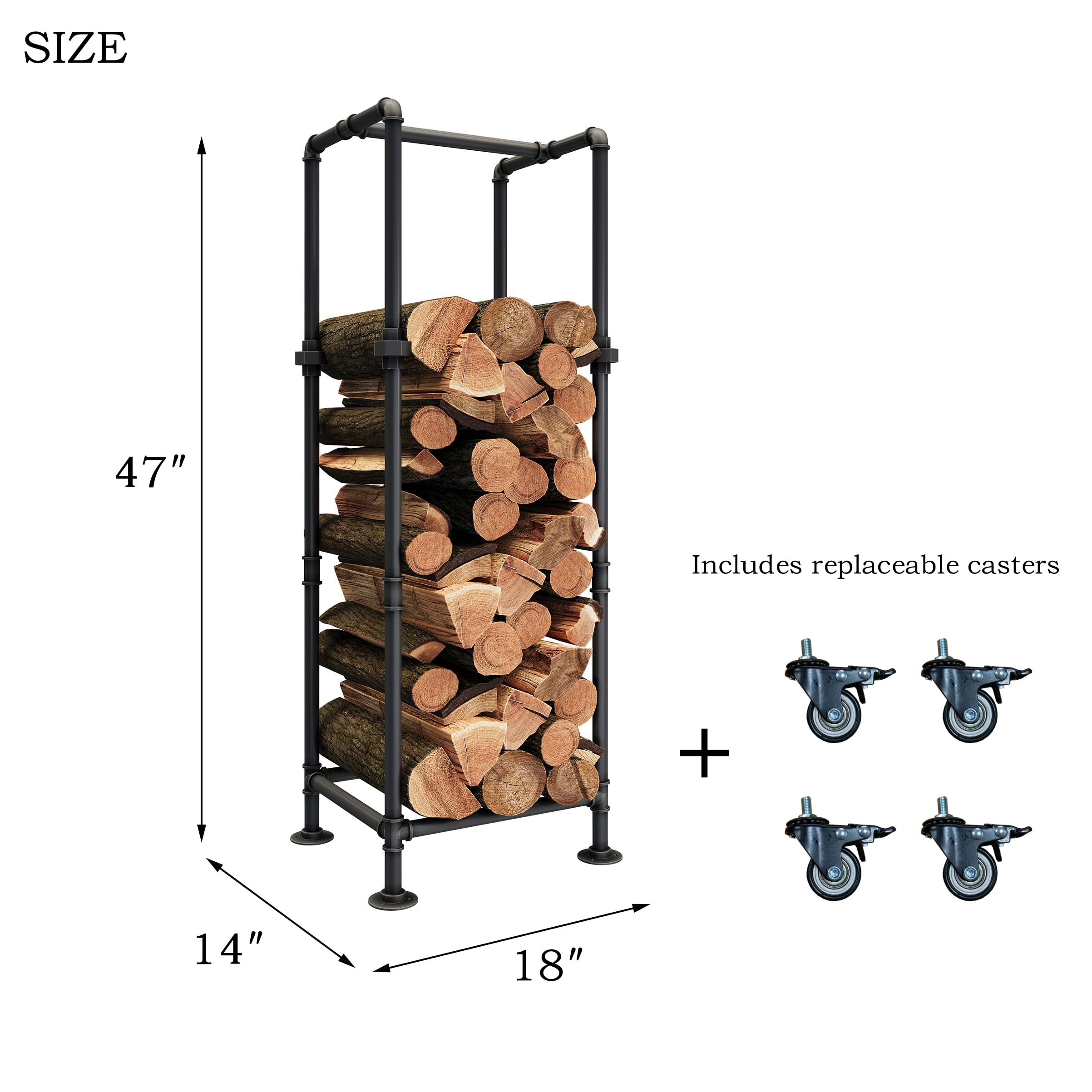 Industrial Firewood Rack with Metal Pipe Frame