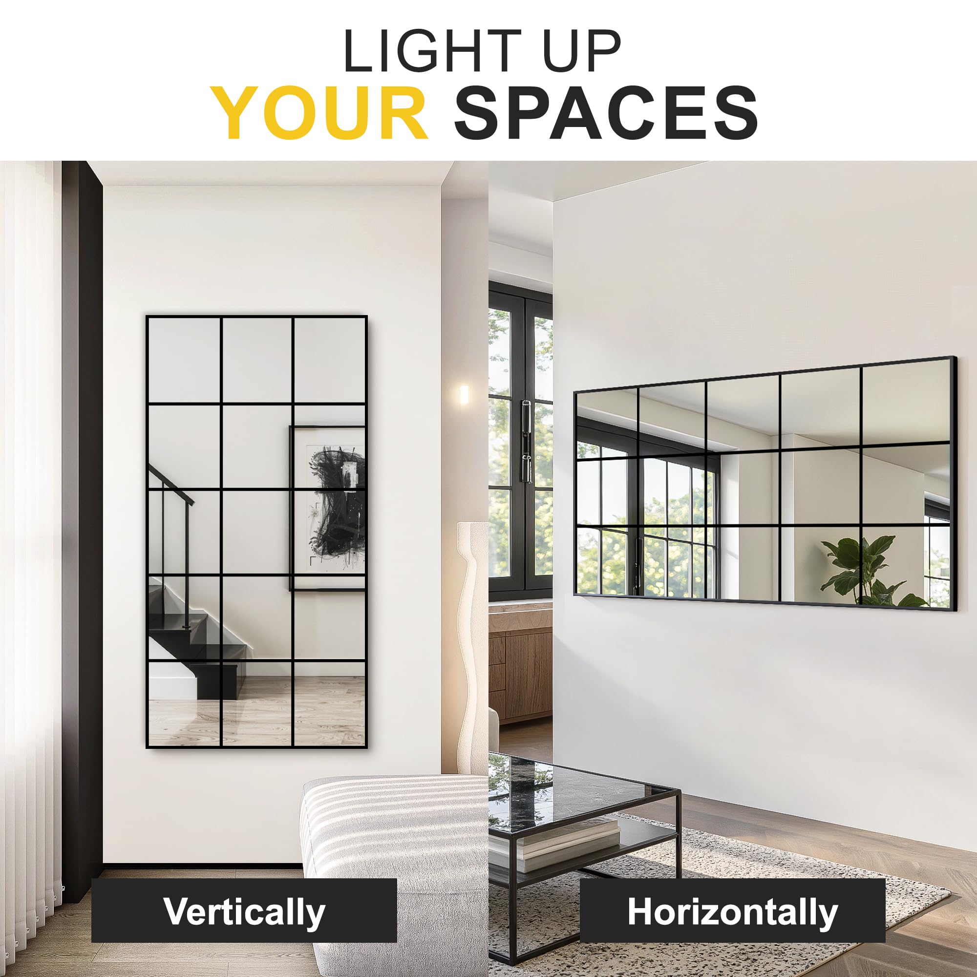 LAWADA Large Window Pane Full Length Mirror for Wall, 28"x55" Black Rectangular Wall Mirror for Living Room, Bedroom, Entryway, Hanging or Leaning