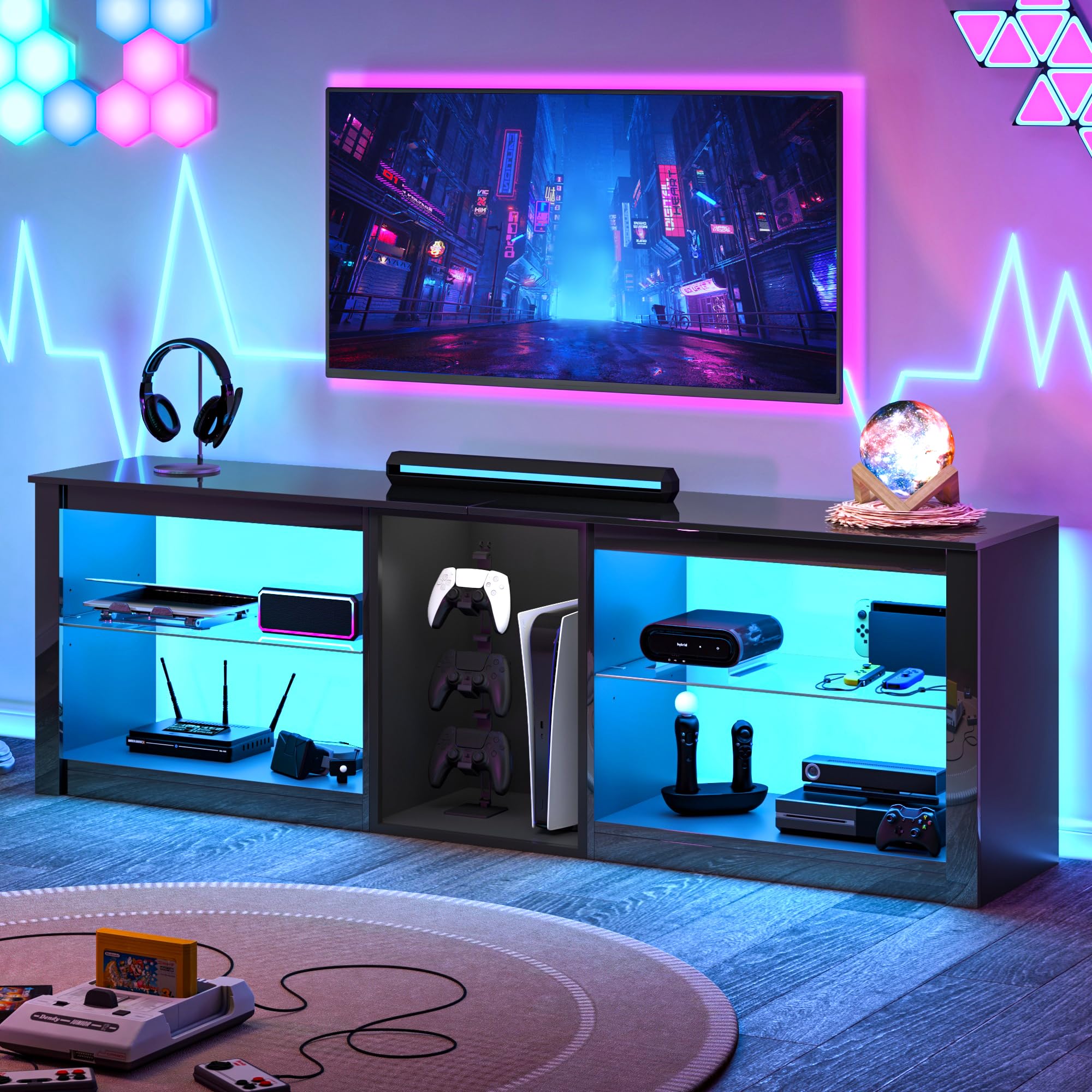 63" LED TV Stand with Glass Shelves