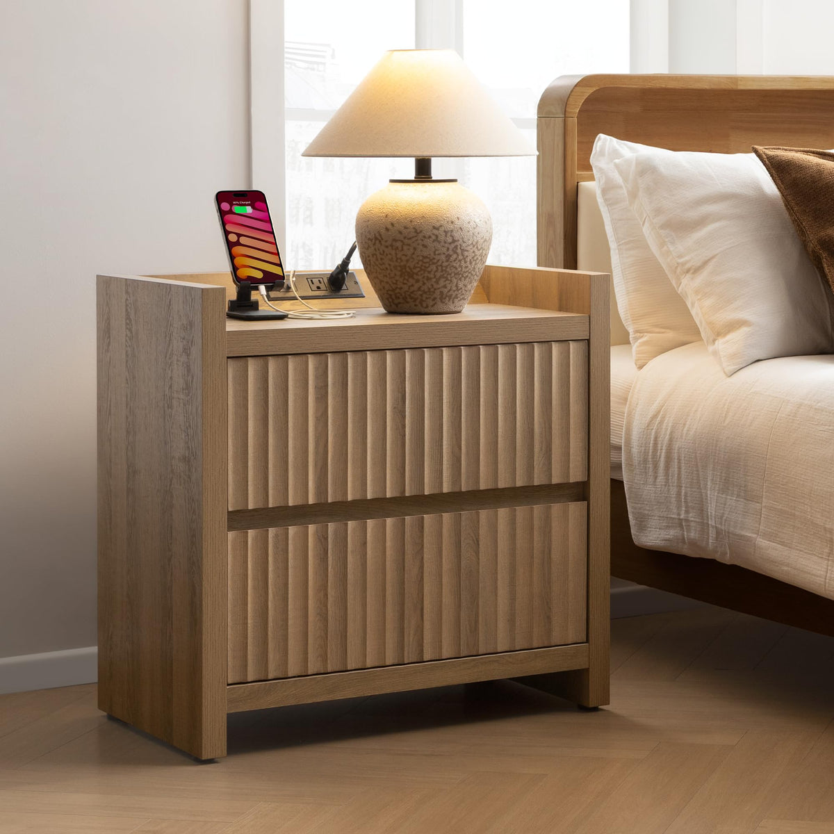Fluted Charging Nightstands, Set of 2