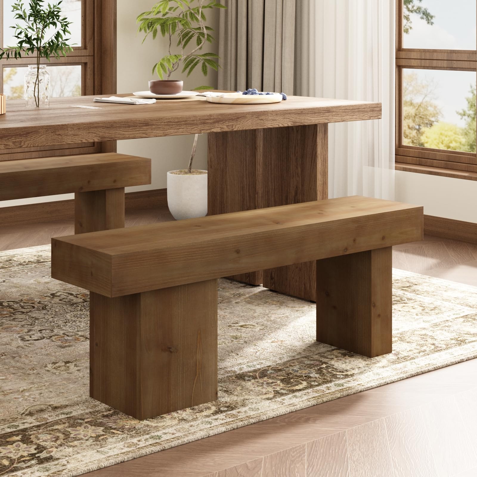 Solid Wood Farmhouse Entryway Bench, 47.3"