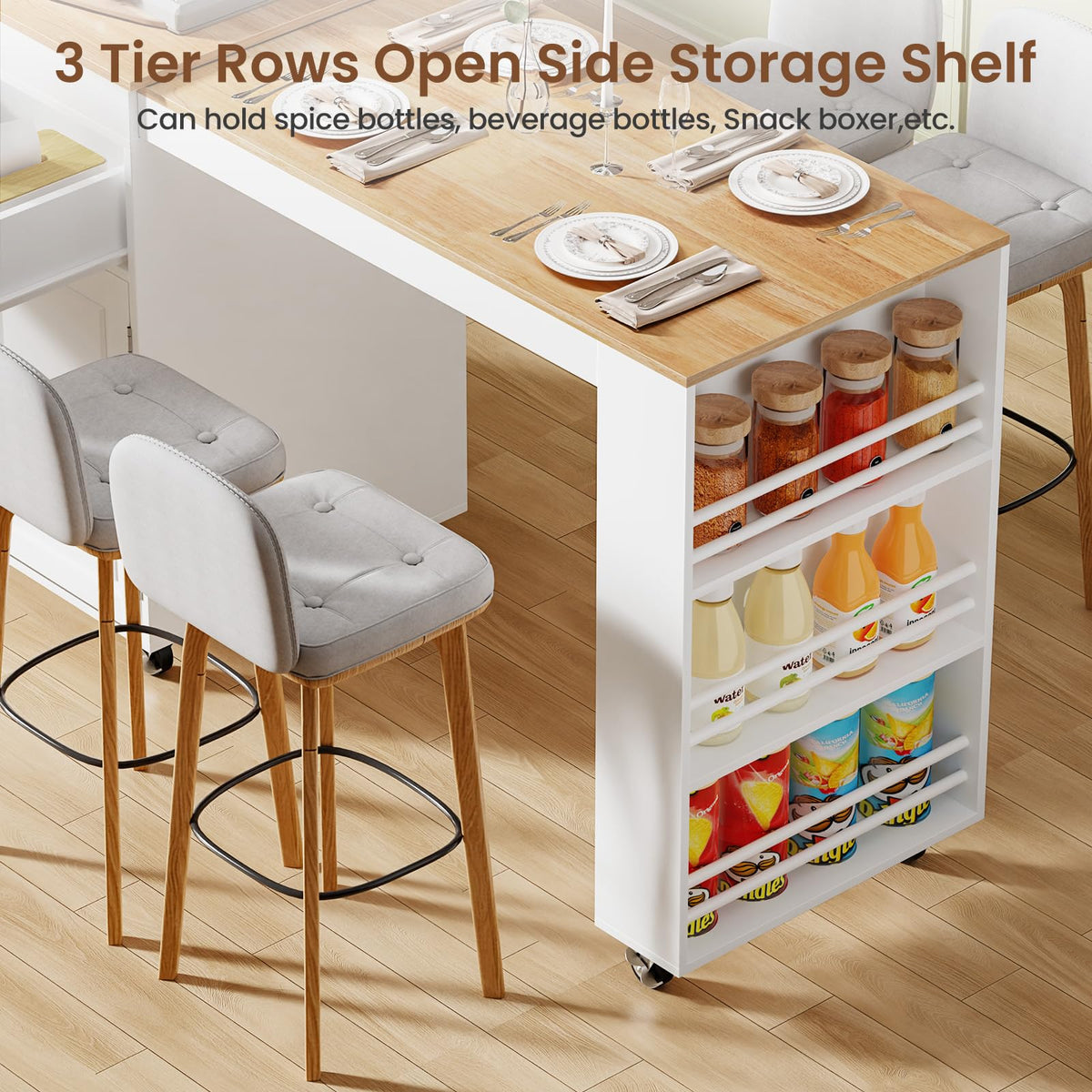 Rymeera Expandable Kitchen Island with Storage Drawer and Wheels, White