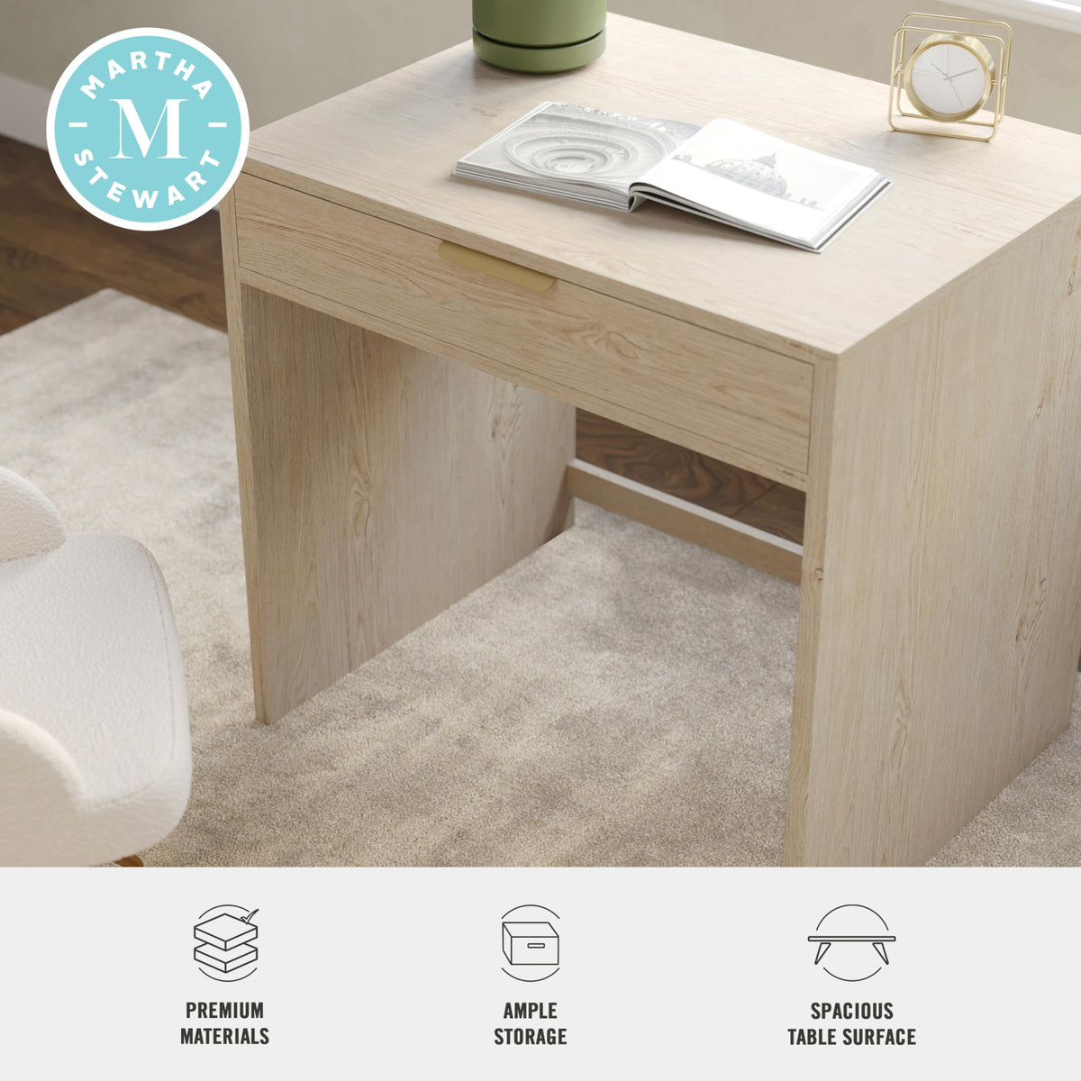 Martha Stewart Kayden Modular Single-Drawer Desk, Light Natural