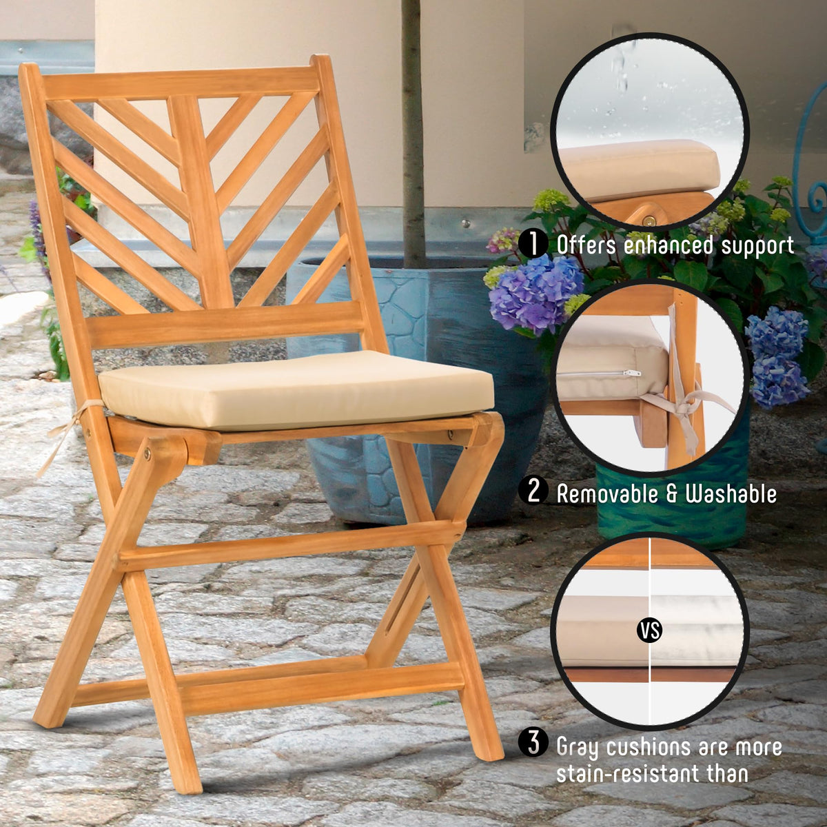 Werph 3-Piece Acacia Wood Patio Set, Foldable Bistro Table and Chairs Set