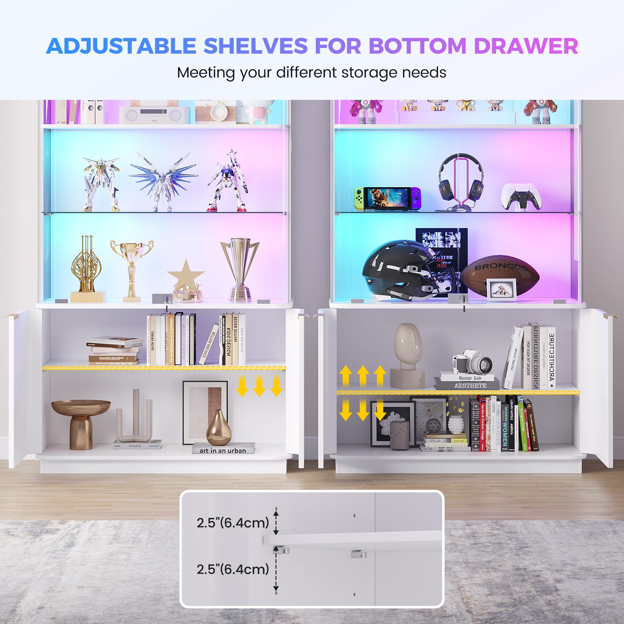 71" Tall RGB LED Display Cabinet with Glass Doors