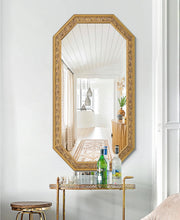 Octagonal Gold Wall Mirror with Carved Wood Frame
