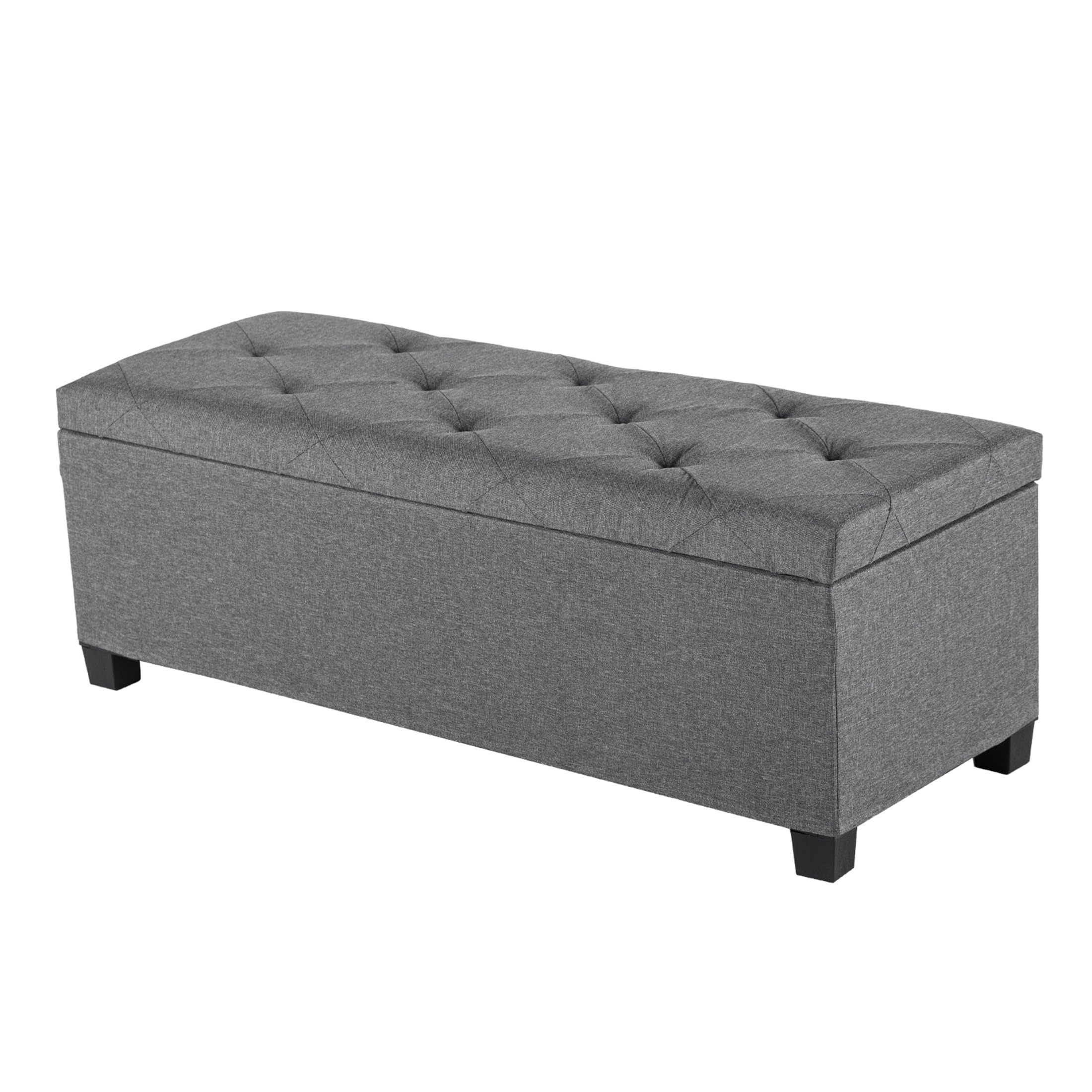 DUMOS Upholstered Storage Bench, End of Bed Ottoman, Extra Large 46.5 Gal (176L) Internal Volume, Foot Stool for Bedroom, Living Room, Sturdy Storage Chest, Dark Grey, 43.3" L x 15.7" W x 15.7" H