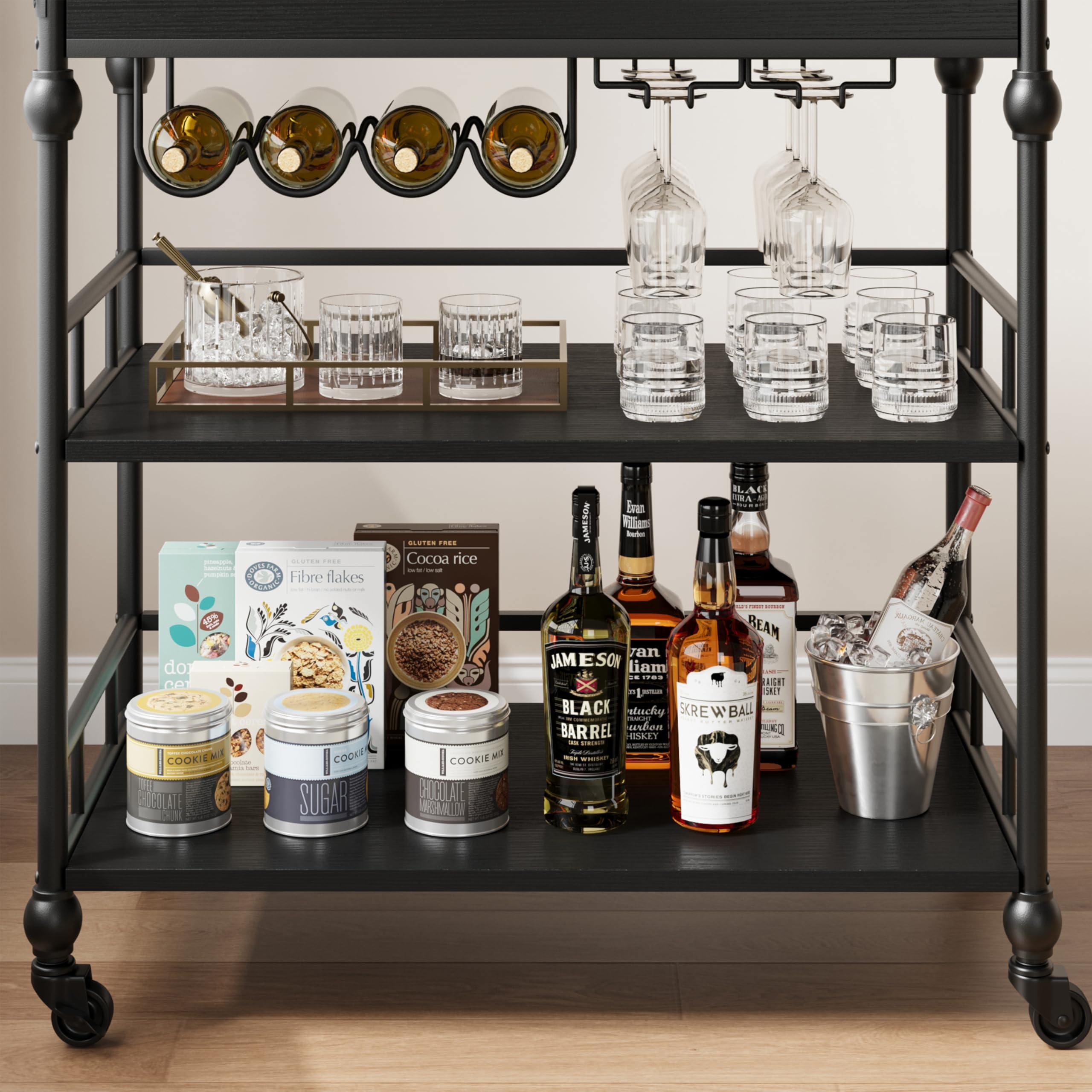 holzart 63" Tall Kitchen Pantry Cabinet, Freestanding Dining Room Storage Hutch with 4 Doors and Adjustable Shelves, Modern Utility Cupboard for Coffee Bar and Microwave, White