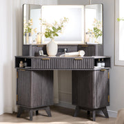 48" Corner Vanity Desk with 3-Way Mirror, Lights & Charging Station