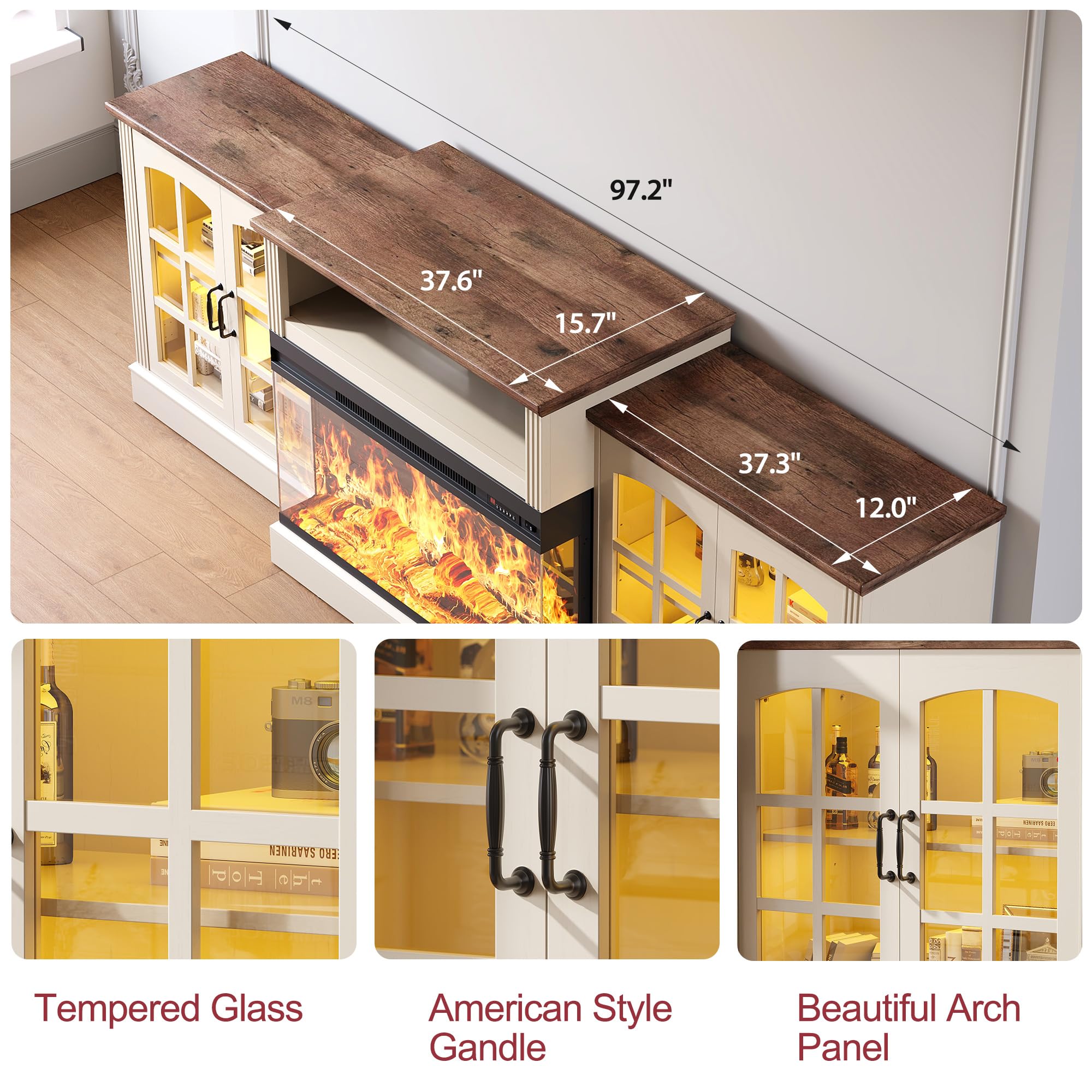 Farmhouse Fireplace TV Stand with 3-Sided Electric Fireplace