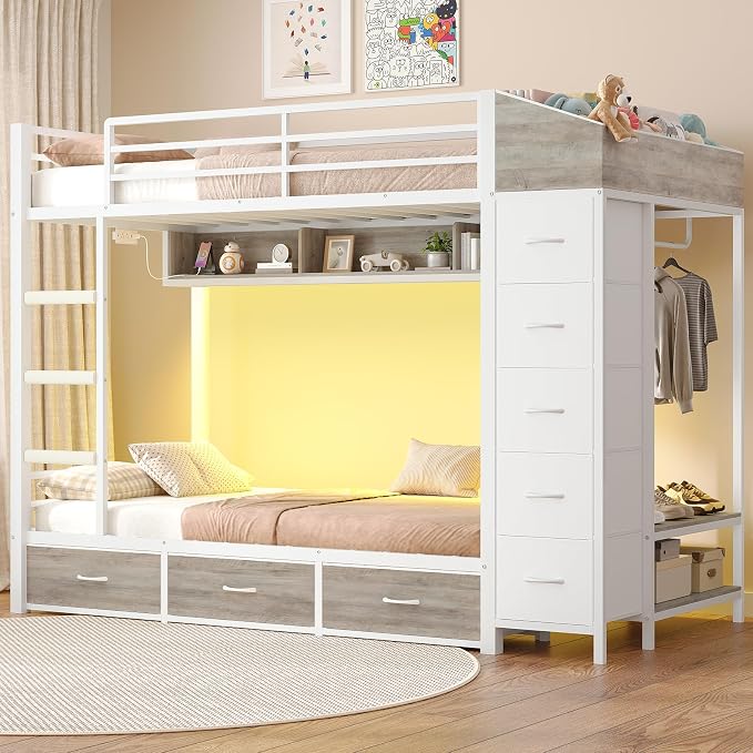 Twin Bunk Bed with Desk & Storage