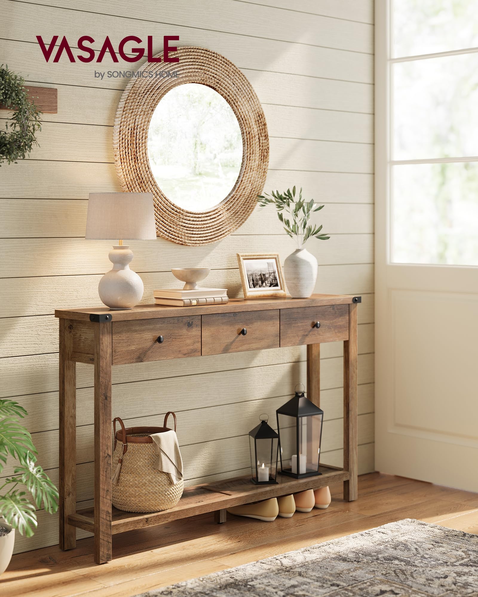 Console Table with 3 Drawers & Open Shelf