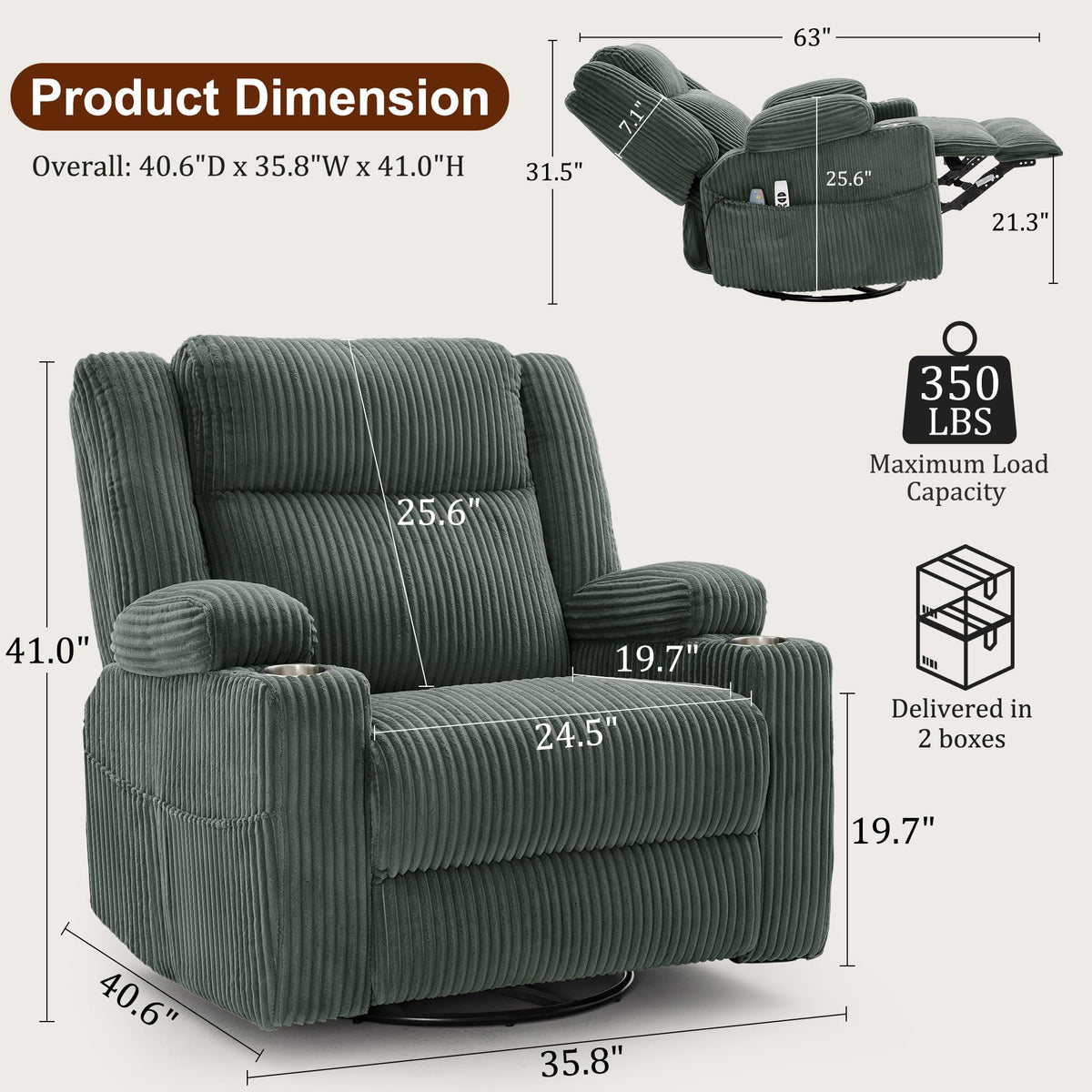Corduroy Power Swivel Recliner