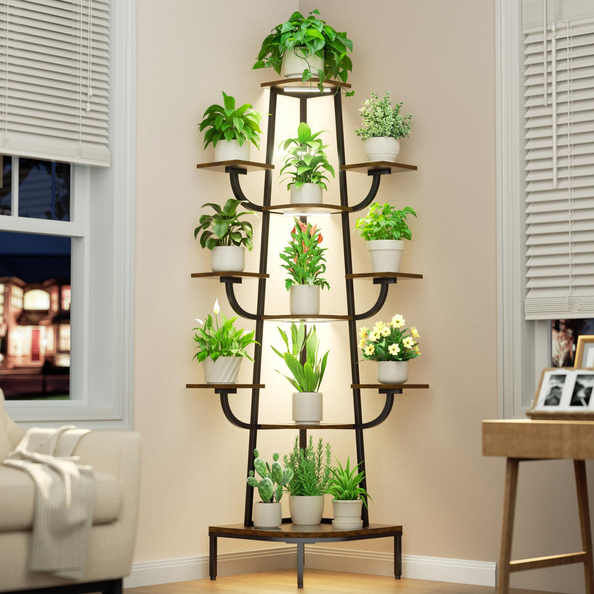 8-Tier Corner Plant Stand with Grow Light