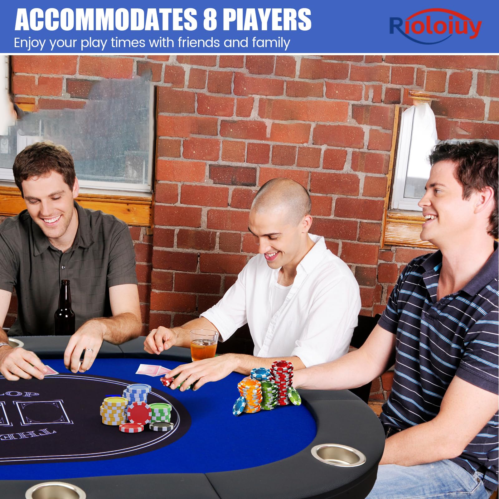 8-Player Folding Poker Table with Cup Holders & Padded Rails