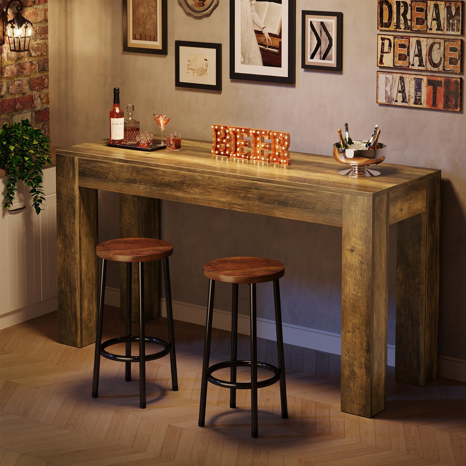 Tribesigns 63" Long Bar Table, Wooden Counter Height Table with 4 Legs, Rectangular Pub Table for Kitchen, Home Bar & Living Room, Rustic Brown (Rustic Brown)