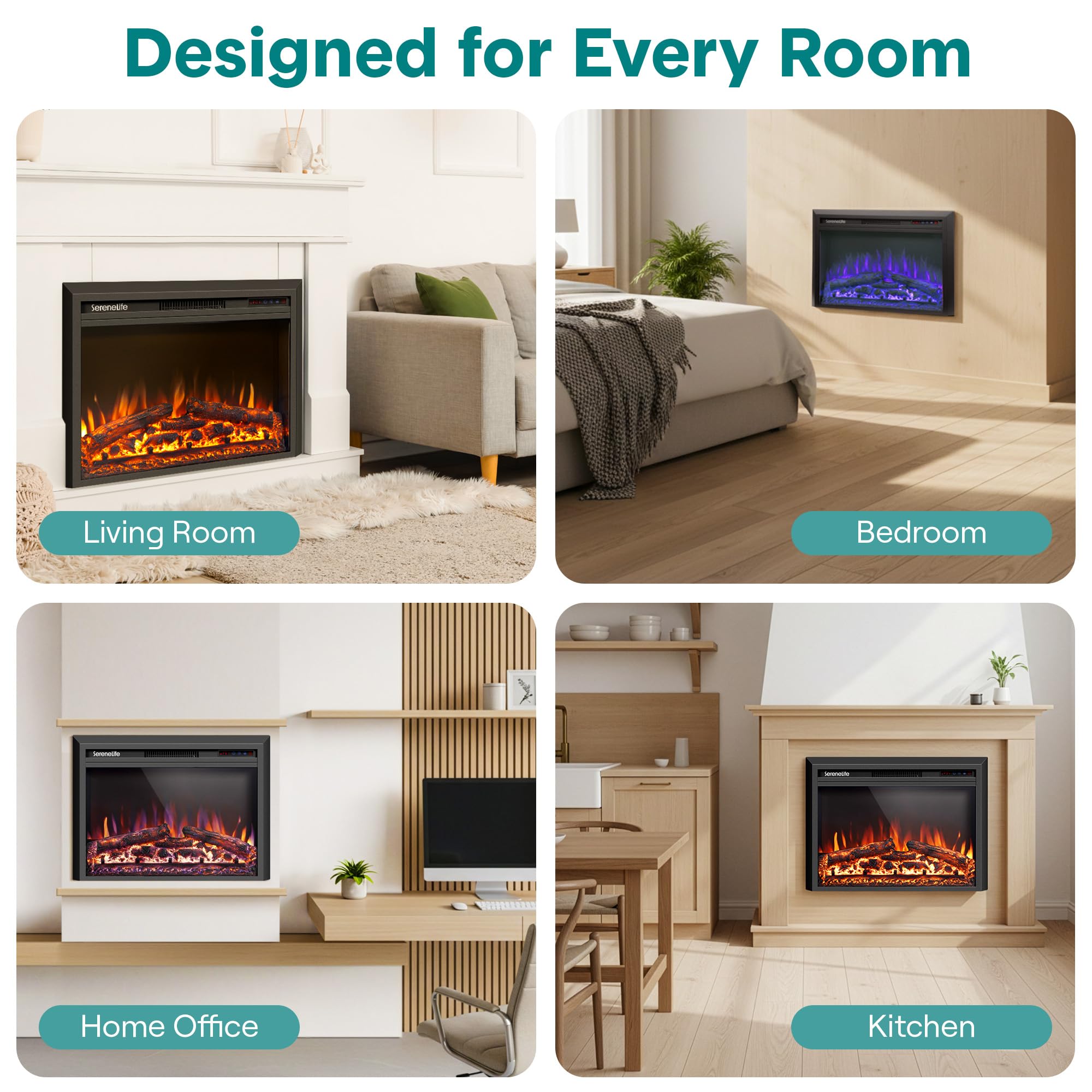 Wall-Mounted Electric Fireplace Insert with Heater